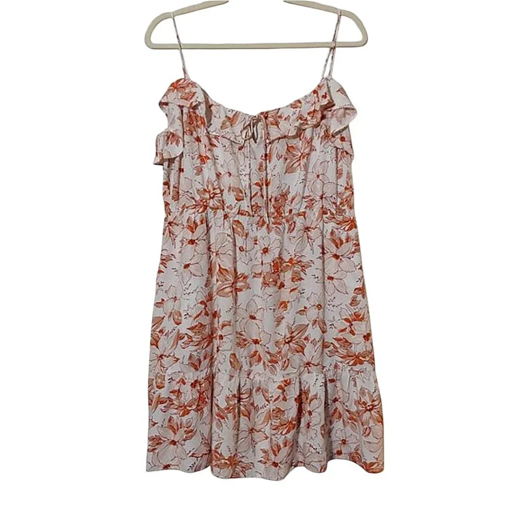 NWT J. Crew Tiered Mini Sundress Orange Floral Ruffle Pockets Adjustable - L